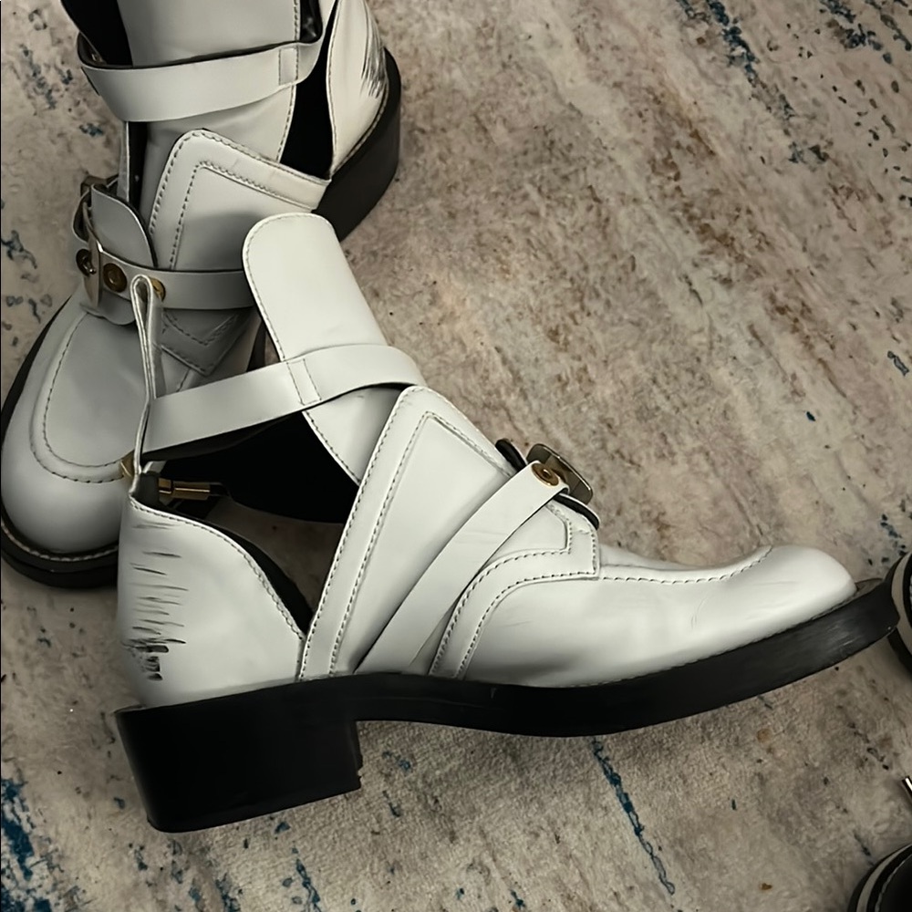 Balenciaga White Combat Boots with Gold Accents - Picture 4 of 11